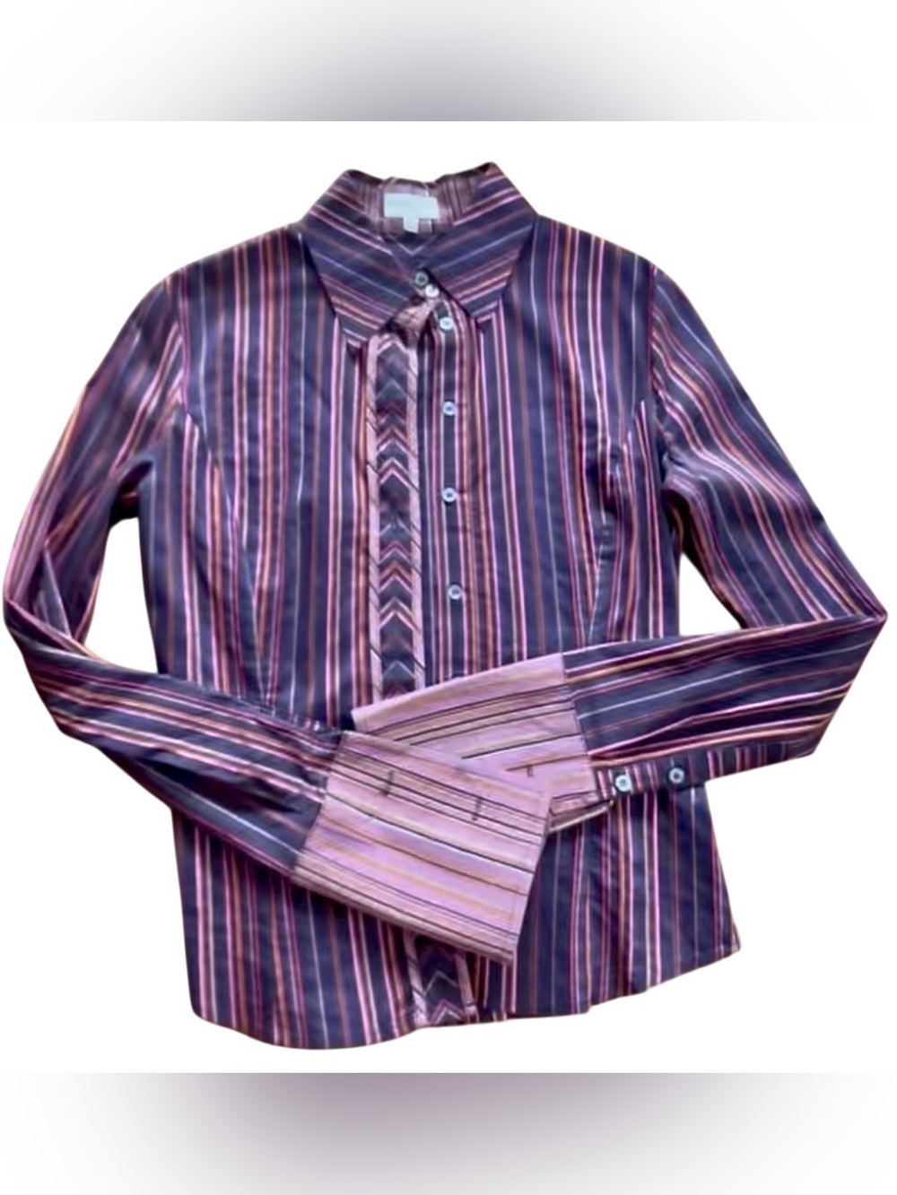 Karen Millen Purple Multi-Stripe Button Down Shirt 10/M
